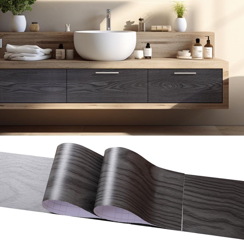 DEEPLITE Grey Wooden Self Adhesive Home Floor Tiles Wallpaper Border Board Trim Moulding Sticker Solid Wooden Wallpaper Border Removable Waterproof Bathroom Mirror Frame 4x120 inch - Image 3
