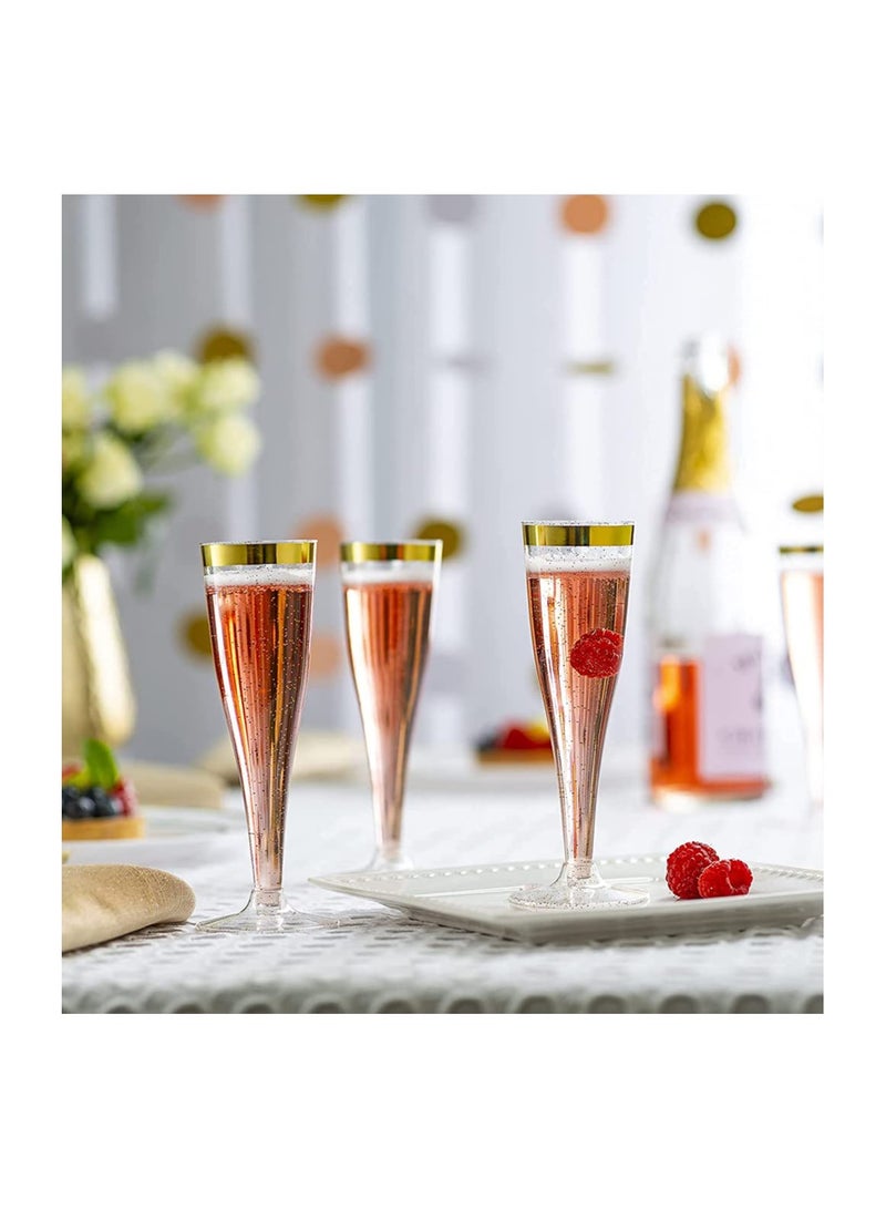 24 Pack Gold Glitter Plastic Cups 6.5 OZ Clear Plastic Cups Tumblers, Fancy Disposable Hard Plastic Cups with Gold Glitter, Premium Wedding Cups Elegant Party Cups, Recyclable and BPA-Free