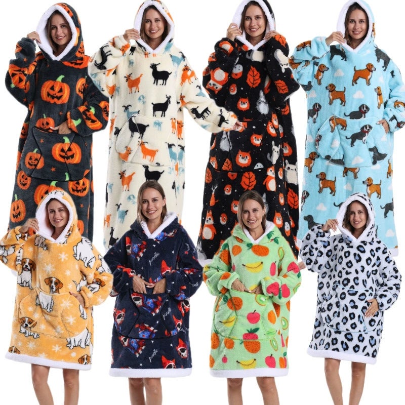 Winter Clothing Home Pajamas Lazy People Tv Blanket Couple Oversized Super Thick Cashmere Hoodie - Image 2