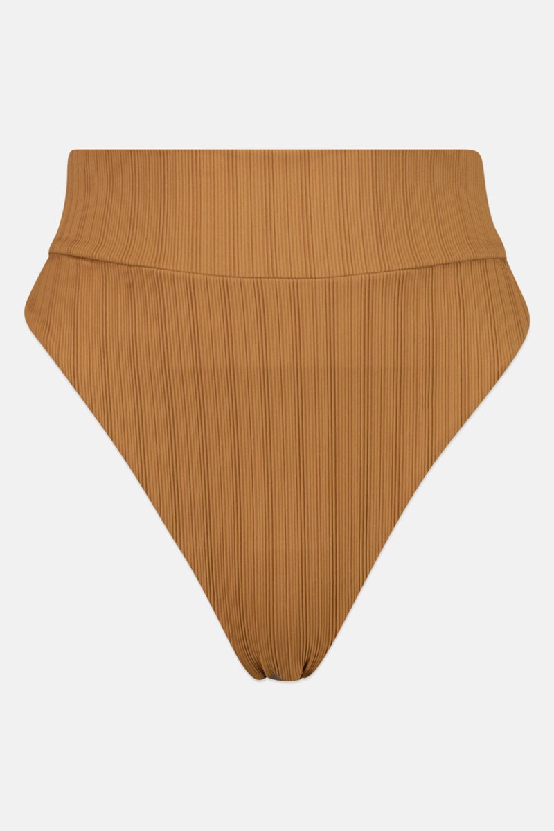 Aerie Women Ribbed Hi Cut Bikini Bottom, Brown - Image 1