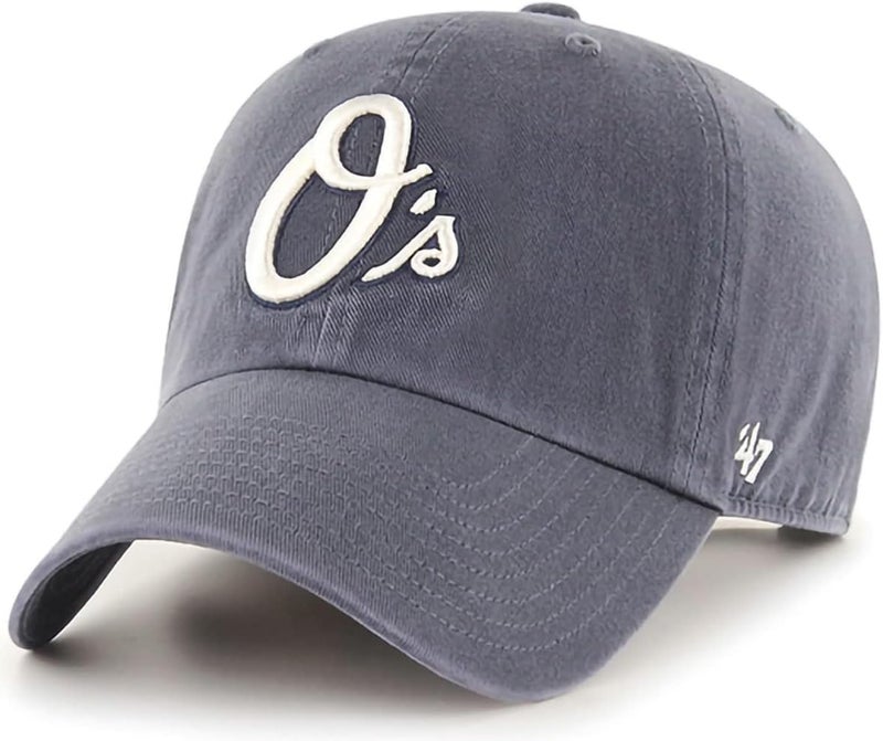 47 Brand MLB Vintage Navy Primary Logo Clean Up Adjustable Baseball Cap Hat, Adult One Size Fits All - Baltimore Orioles Vintage Navy - Image 1