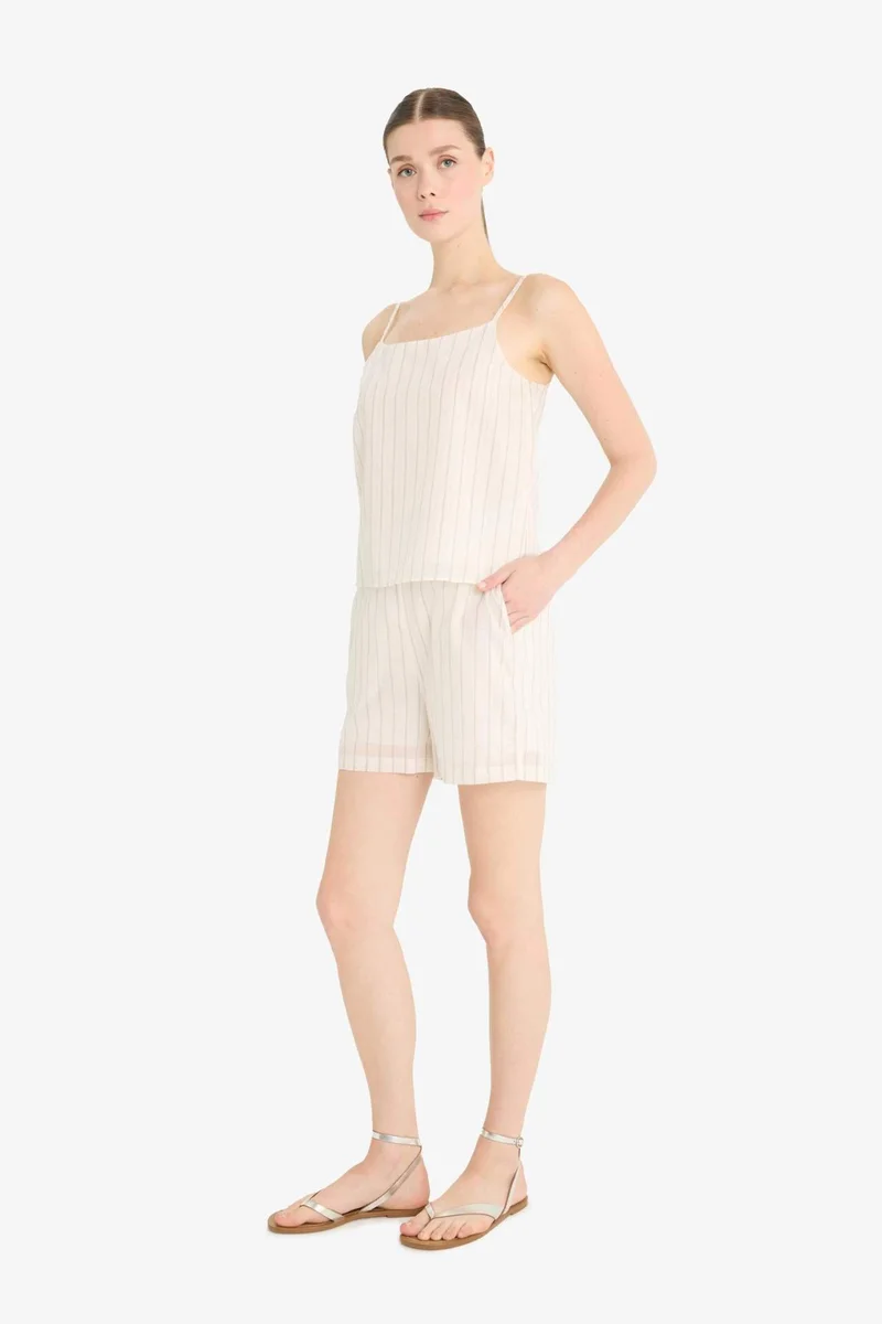 DeFacto Striped High Waist Regular Hem Shorts