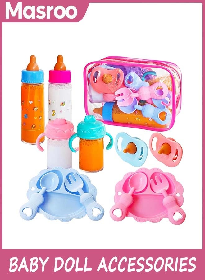 Masroo Baby Doll Accessories Magic Bottle set Magic Disappearing Milk Juice Bottles Sippy Cups with Pacifiers Bowl Spoons, Doll Bottle Toys Feeding Pretend Playset for Kids Girls Ages 3+ - Image 1