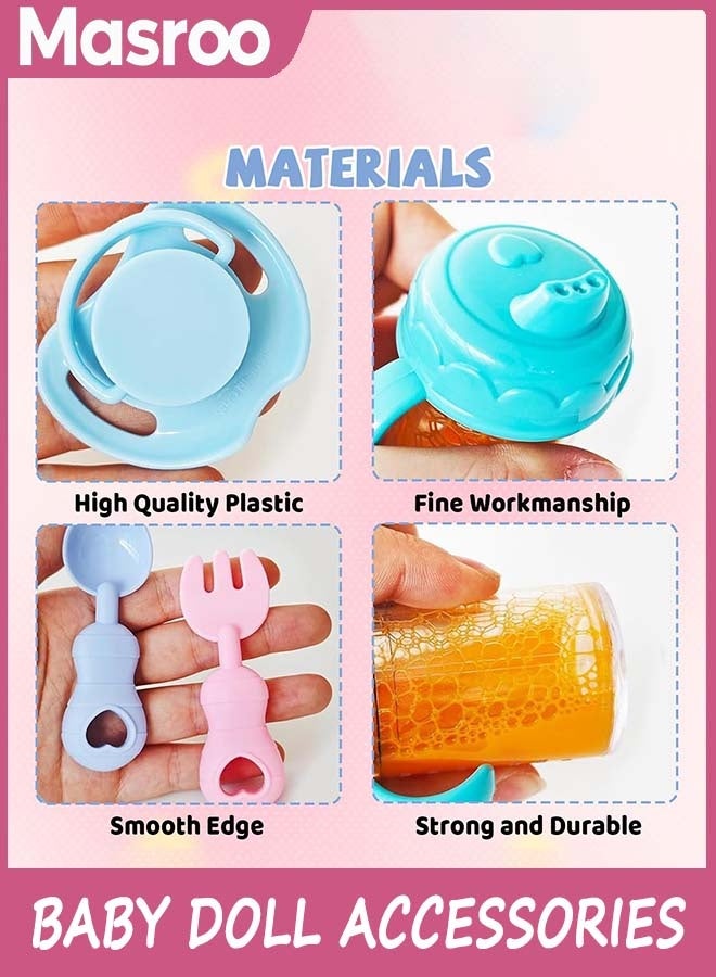 Masroo Baby Doll Accessories Magic Bottle set Magic Disappearing Milk Juice Bottles Sippy Cups with Pacifiers Bowl Spoons, Doll Bottle Toys Feeding Pretend Playset for Kids Girls Ages 3+ - Image 2
