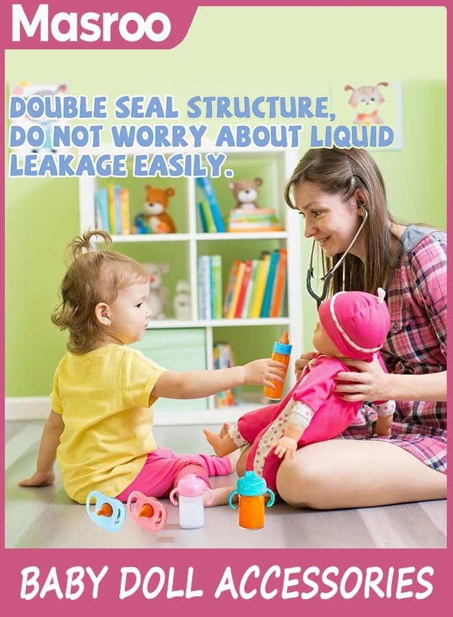 Masroo Baby Doll Accessories Magic Bottle set Magic Disappearing Milk Juice Bottles Sippy Cups with Pacifiers Bowl Spoons, Doll Bottle Toys Feeding Pretend Playset for Kids Girls Ages 3+ - Image 3