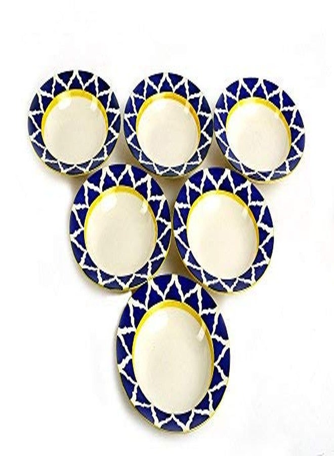 Caffeine Ceramic Handmade Stoneware Blue & White Umrao Soup Plates/Pasta Plate/Maggie/Macaroni Plate 9" (Set of 6 Dishwasher & Microwave Safe) - Image 1