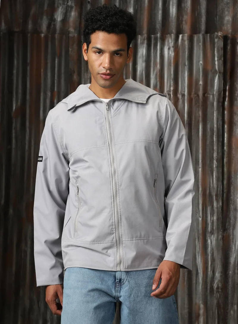 Men's Light Grey 100% Polyester Printed Jacket