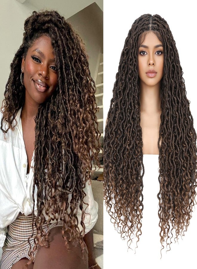 ويجني باروكة شعر مضفرة بوهو من WIGNEE، مع دانتيل أمامي مزدوج، وشعر مستعار مضفر من Goddess Faux Locs، مُنتَفّى مسبقًا بتطريز شعر الطفل، وشعر مستعار مضفر بدون عقد مربعة للنساء ذوات البشرة السمراء - Image 1