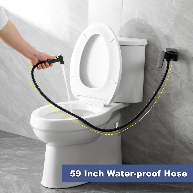 Bathfinesse Warm Water Bidet Sprayer Faucet for Toilet with Hot and Cold Brass Valve, Stainless Steel Square Handheld Bidet Attachment Set, Wall Mounted, Matte Black - Image 2