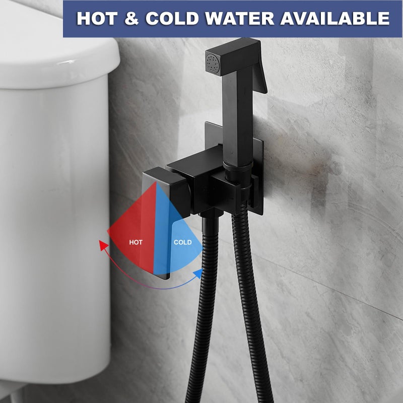 Bathfinesse Warm Water Bidet Sprayer Faucet for Toilet with Hot and Cold Brass Valve, Stainless Steel Square Handheld Bidet Attachment Set, Wall Mounted, Matte Black - Image 3