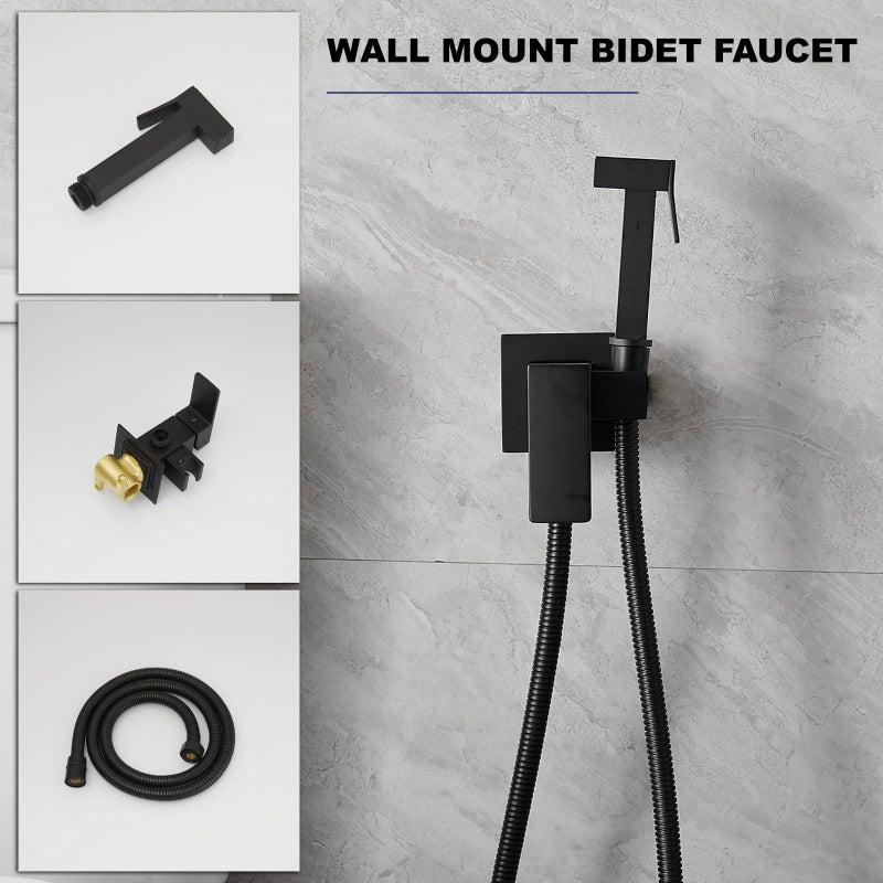 Bathfinesse Warm Water Bidet Sprayer Faucet for Toilet with Hot and Cold Brass Valve, Stainless Steel Square Handheld Bidet Attachment Set, Wall Mounted, Matte Black - Image 4