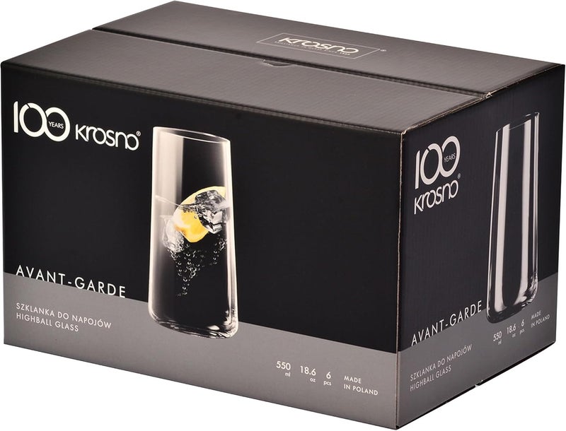 Krosno Tall Water Juice Drinking Glasses | Set of 6 | 18.3 oz | Avant-Garde Collection | Highball & Tumbler Crystal Glass | Home Restaurants and Parties | Dishwasher Safe | Gift Idea | Made in EU - Image 2