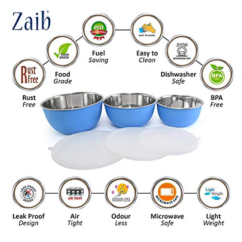 Zaib Steel Mxing Bowl | Micrwoave Safe Stainless Steel Containers for Kitchen with Lid Set of 3 (Bplain WL 3) - Image 3