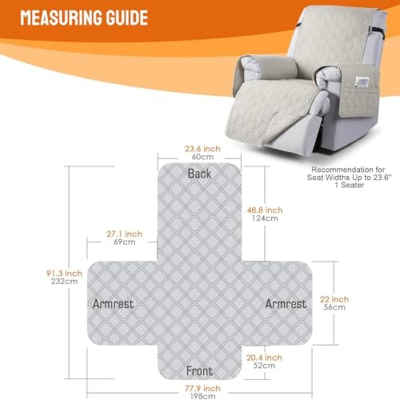 100% Waterproof Recliner Chair Coversn, Non-Slip Chair Cover, Furniture Protector, Washable Slipcover with Pocket, Elastic Straps for,Pets C, Beige - Image 2