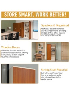 RIGID Steel Office Cupboard with Wooden Door Beige 183x91.4x47.5cm  - Image 5