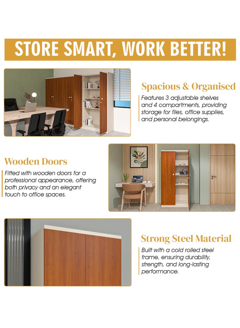 RIGID Steel Office Cupboard with Wooden Door Beige 183x91.4x47.5cm  - Image 5