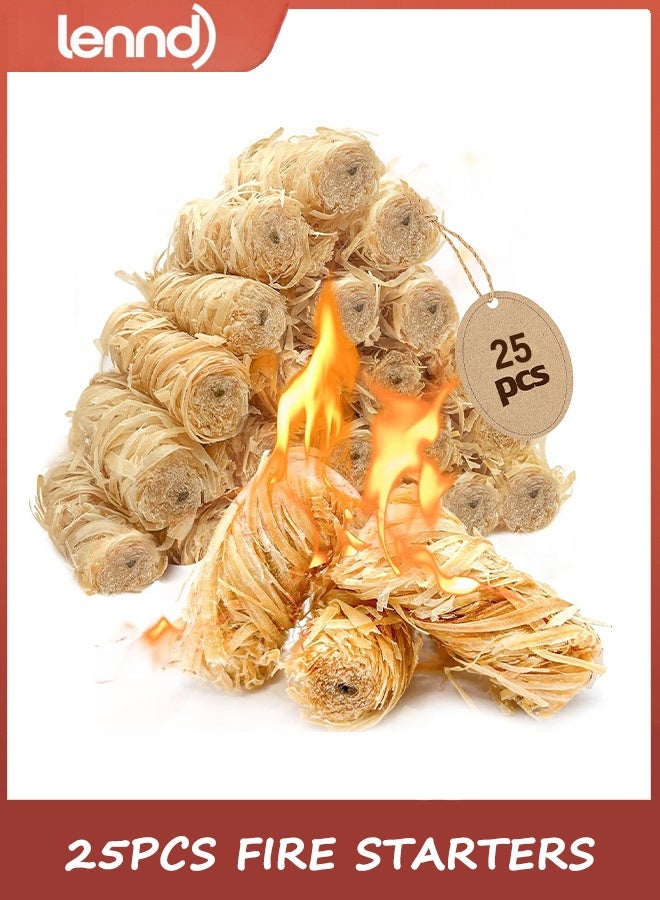 Fire Lighter, Organic Natural Threadwood Firestarters 25 pcs Box, Fast lighting Firestarters for Charcoal and Firewood, for BBQ, Grills & Campfires