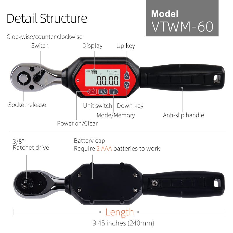 VPOER Digital Torque Wrench (1.8-60Nm 3/8") - Image 4