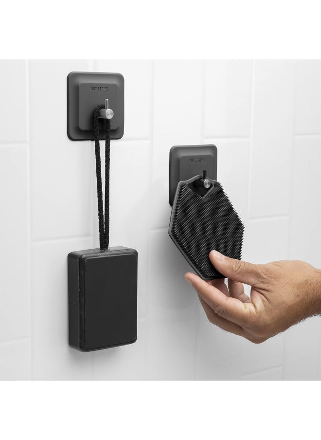 TOOLETRIES - Tooletries - The Arnold Bathroom & Storage Hook - Silicone Toiletry Organizer  Shower & Bathroom Accessory - Features Silicone-Grip Technology  Removable & Reusable - Charcoal  2 Pack - Image 1