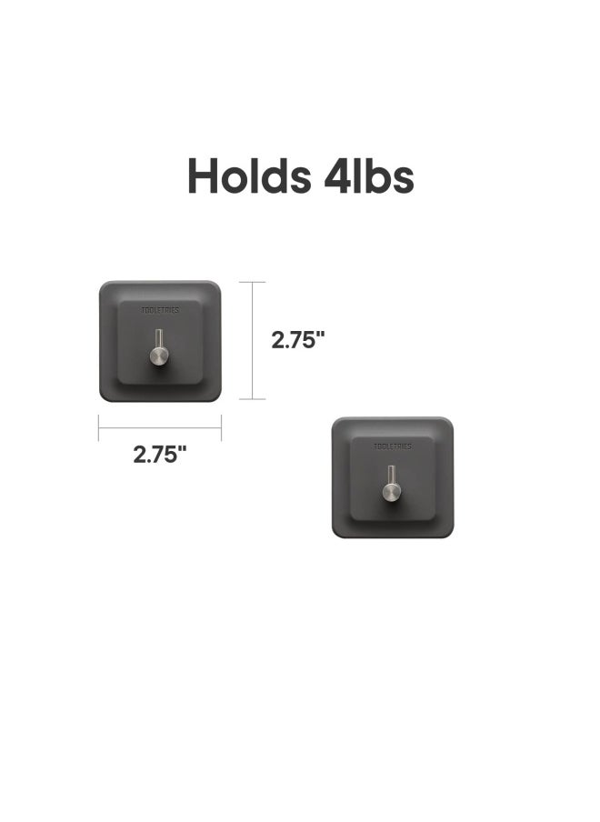 TOOLETRIES - Tooletries - The Arnold Bathroom & Storage Hook - Silicone Toiletry Organizer  Shower & Bathroom Accessory - Features Silicone-Grip Technology  Removable & Reusable - Charcoal  2 Pack - Image 1
