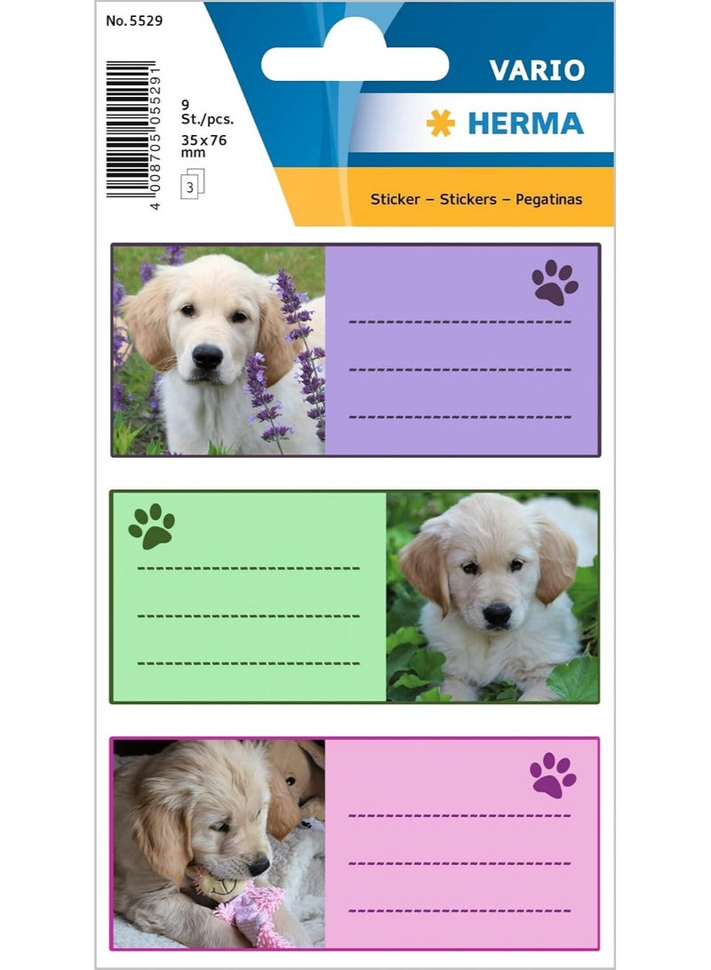 HERMA Vario Self-Adhesive Dog Stickers, Golden Retriever Puppy Design Labels - 9 Pcs (35x76 mm) - Image 1