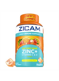 Daily Immune Support, Gummy Supplement, Zinc, Vitamin C and Vitamin D, Citrus Strawberry Flavor, 70 Count