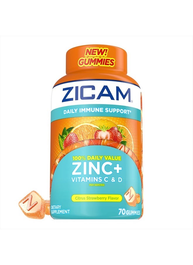 ZICAM - Daily Immune Support, Gummy Supplement, Zinc, Vitamin C and Vitamin D, Citrus Strawberry Flavor, 70 Count - Image 1