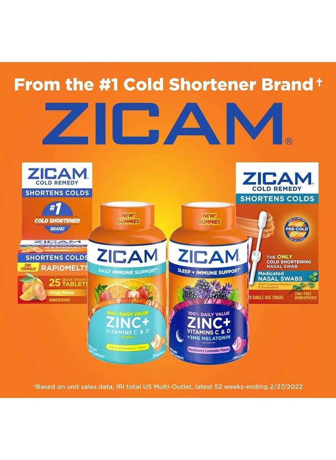 ZICAM - Daily Immune Support, Gummy Supplement, Zinc, Vitamin C and Vitamin D, Citrus Strawberry Flavor, 70 Count - Image 1
