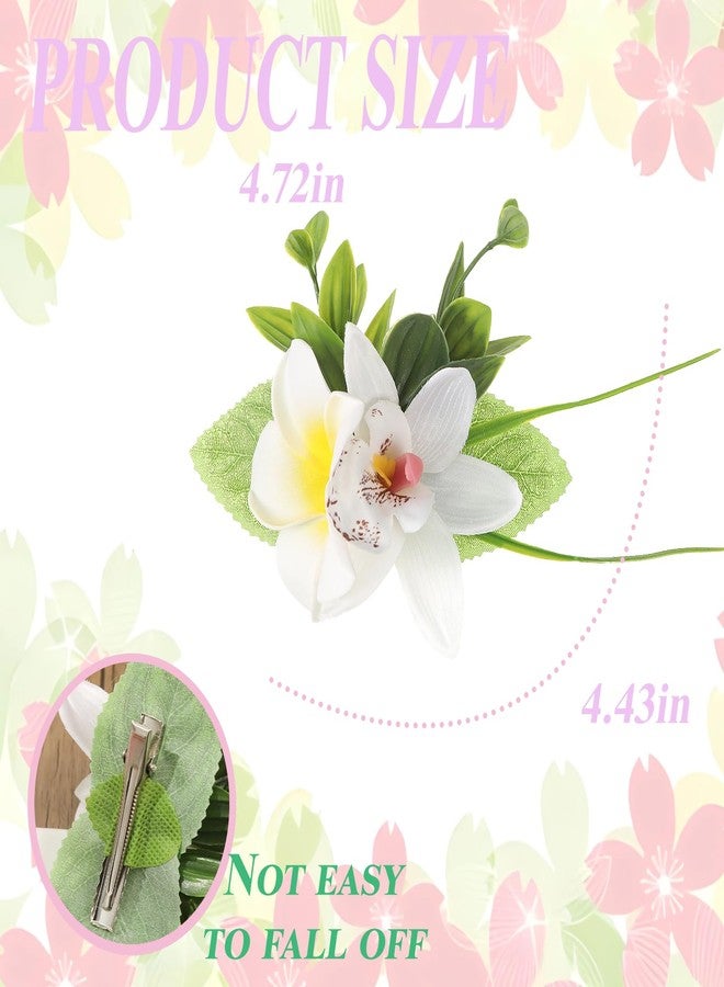 OCOUYVD 3 PCS Hawaiian Flower Hair Clips for Women Plumeria Hibiscus Hair Barrettes Hawaiian Artificial Flower Accessories for Vacation Beach Party Boho Clips for Girls Wedding（white Blue Purple） - Image 2