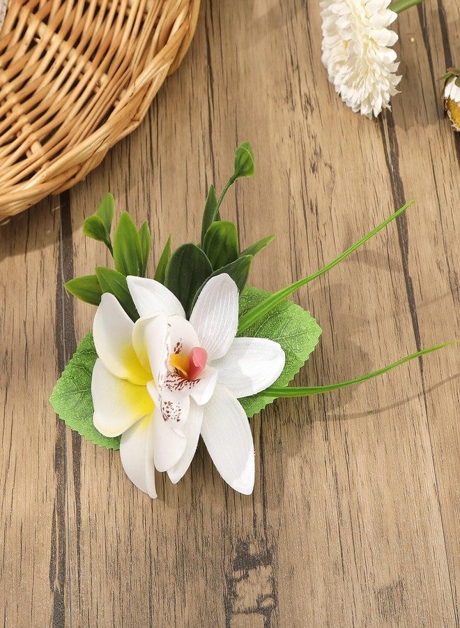 OCOUYVD 3 PCS Hawaiian Flower Hair Clips for Women Plumeria Hibiscus Hair Barrettes Hawaiian Artificial Flower Accessories for Vacation Beach Party Boho Clips for Girls Wedding（white Blue Purple） - Image 5