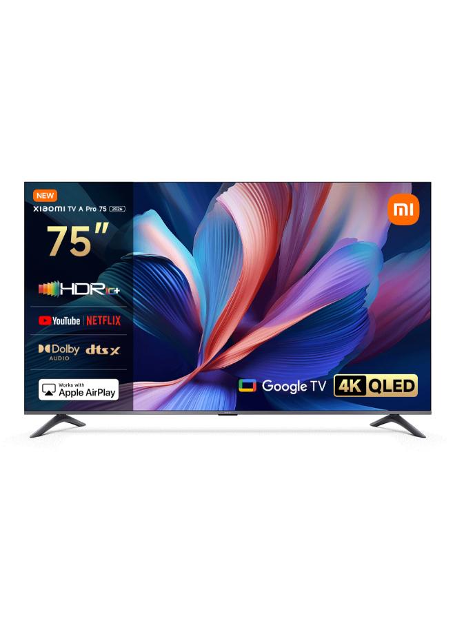 Xiaomi TV A Pro 75" 2026 | Google TV | 4K QLED Display | Dolby Audio, DTS-X, And DTS Virtual:X | Premium Metal Finish| 360° Bluetooth Remote Control L75MB-APME black - Image 1