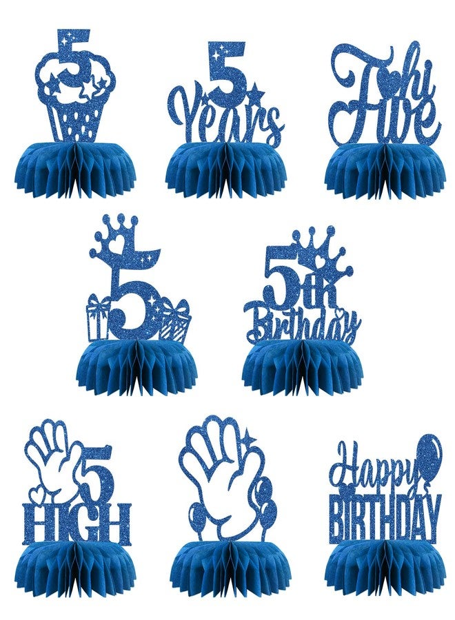 Maicaiffe 5th Birthday Table Honeycomb Centerpieces Decorations - Glitter 8 Pcs High Five Birthday Party Table Toppers Decor - Hello Five - Boy 5th Birthday Party Decoration Supplies - Image 1