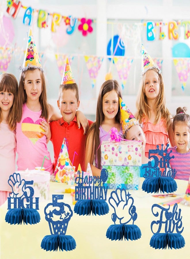 Maicaiffe 5th Birthday Table Honeycomb Centerpieces Decorations - Glitter 8 Pcs High Five Birthday Party Table Toppers Decor - Hello Five - Boy 5th Birthday Party Decoration Supplies - Image 5
