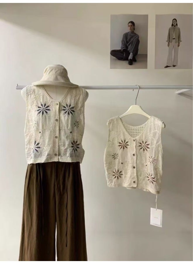 French-style Unique And Beautiful Hollow V-neck Cardigan Vest For Women New Summer Slim-fit Niche Design Top