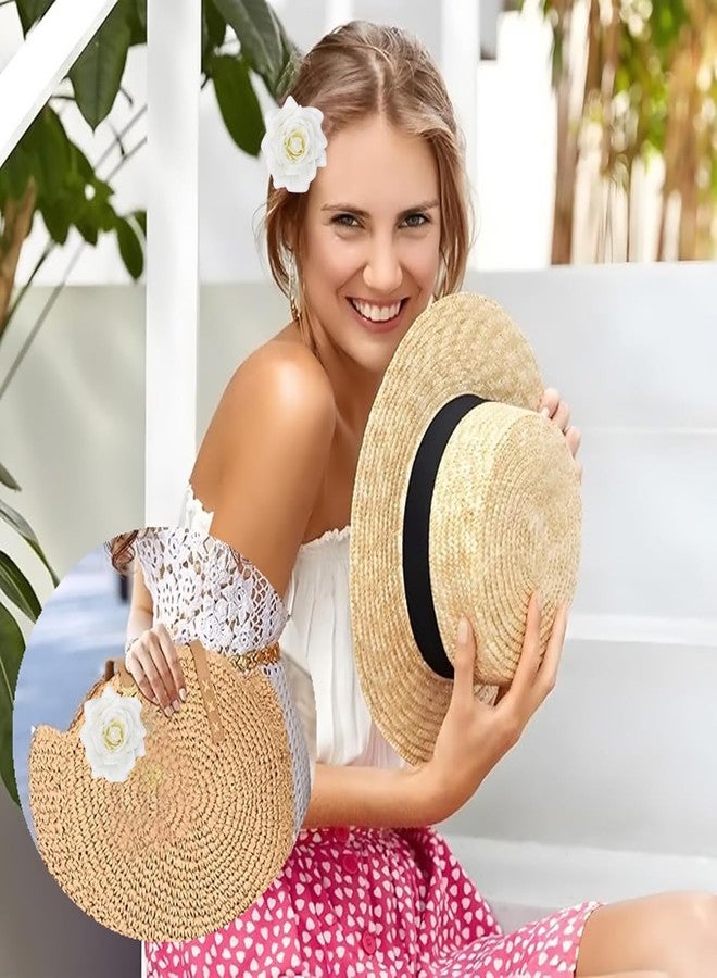 فولي مشابك شعر على شكل زهور ورد صناعية بالكامل للنساء والفتيات، إكسسوارات شعر الزفاف (مجموعة من قطعتين) (أبيض) - Image 4