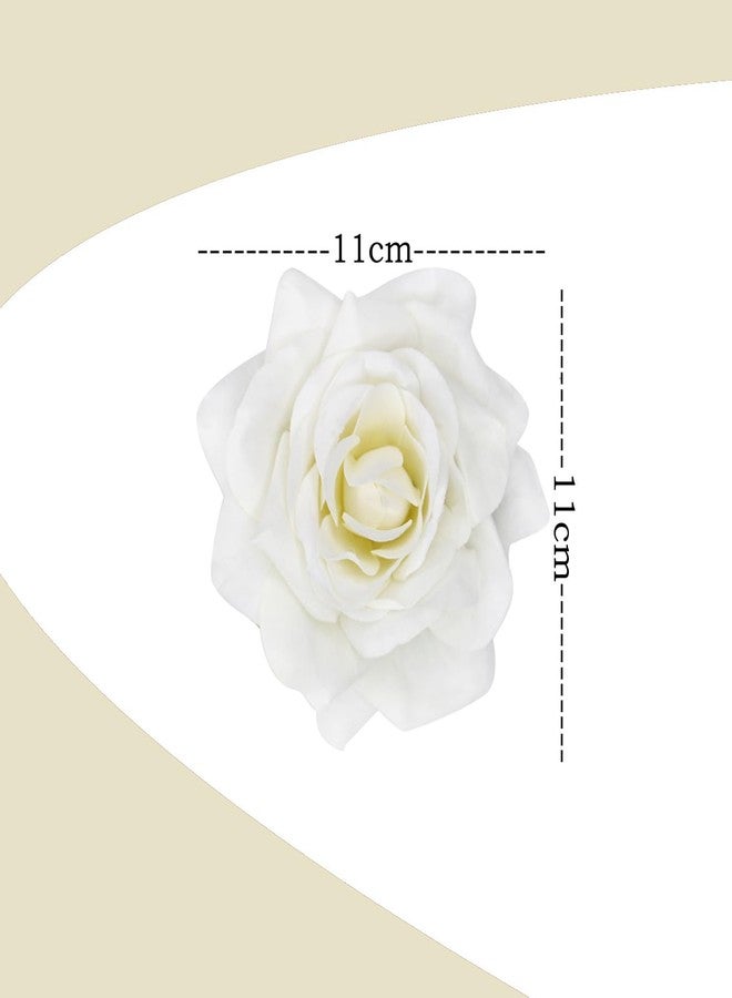 فولي مشابك شعر على شكل زهور ورد صناعية بالكامل للنساء والفتيات، إكسسوارات شعر الزفاف (مجموعة من قطعتين) (أبيض) - Image 2