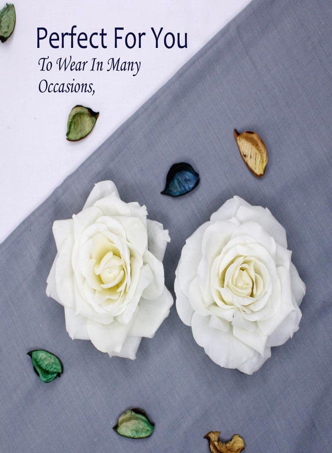 فولي مشابك شعر على شكل زهور ورد صناعية بالكامل للنساء والفتيات، إكسسوارات شعر الزفاف (مجموعة من قطعتين) (أبيض) - Image 5
