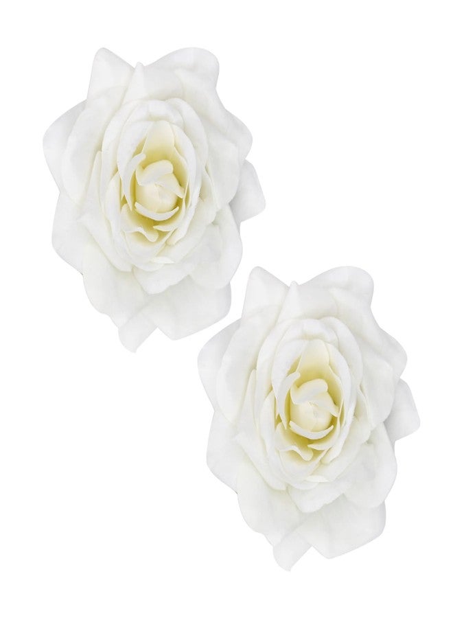 فولي مشابك شعر على شكل زهور ورد صناعية بالكامل للنساء والفتيات، إكسسوارات شعر الزفاف (مجموعة من قطعتين) (أبيض) - Image 1