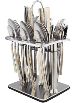 Berger 24 Piece Silverware Flatware Cutlery Set With Square Stand, Stainless Steel Includes 6 Knife, 6 Fork, 6 Tea Spoon, 6 Dinner Spoon, Mirror Polished, Dishwasher Safe  - Image 1