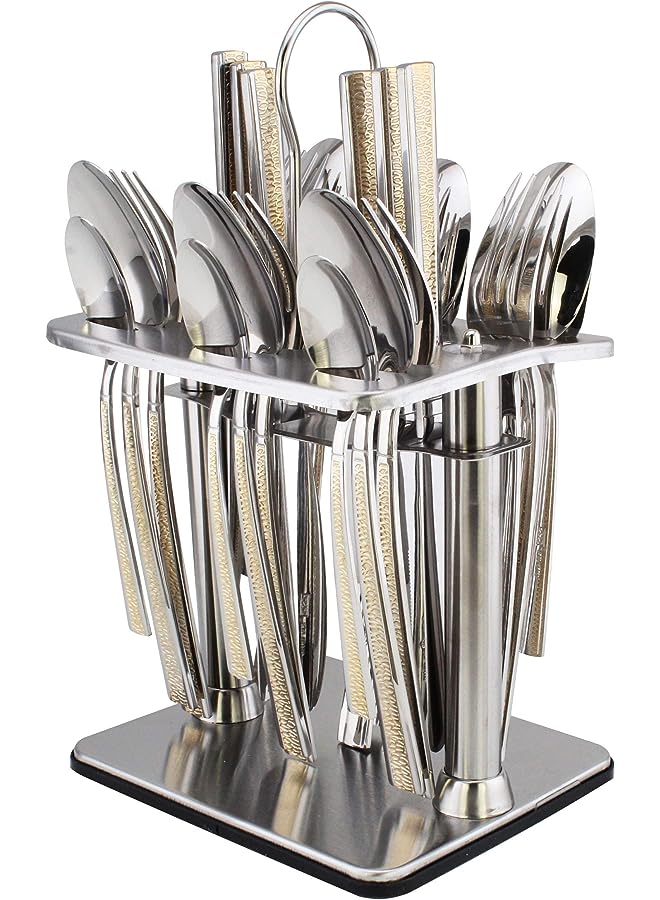 Berger 24 Piece Silverware Flatware Cutlery Set With Square Stand, Stainless Steel Includes 6 Knife, 6 Fork, 6 Tea Spoon, 6 Dinner Spoon, Mirror Polished, Dishwasher Safe - Image 1