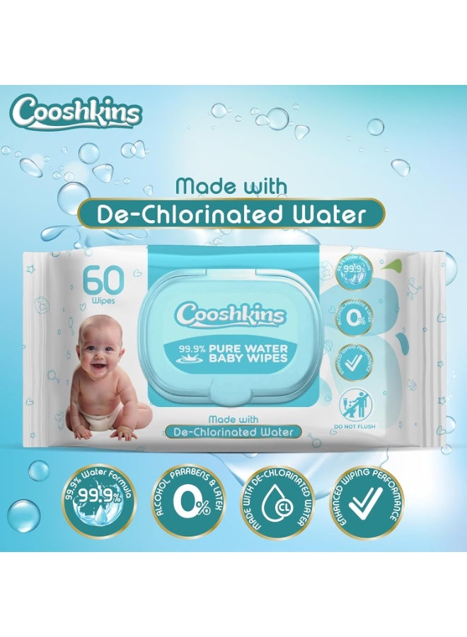 Cooshkins De-Chlorinated Pure Water Baby Wipes | Gentle Unscented Wipes for Sensitive Skin | 99.9% Pure Water Based | Alcohol-Free, Paraben-Free | Soft & Thick (60 Count (Pack of 3) - Image 2