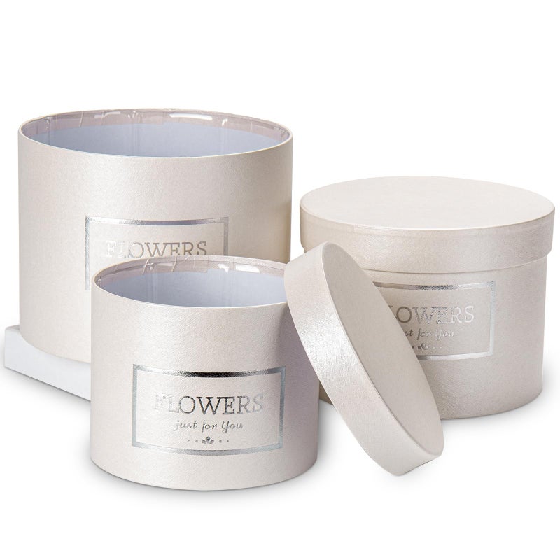 GnFlus White Gift Box Round Gift Boxes with Lids Set of 3 Nesting Gift Boxes for Presents Assorted Sizes Flower Boxes for Arrangements Birthday Wedding Bridesmaid Graduation Christmas Party Gift Bags - Image 1