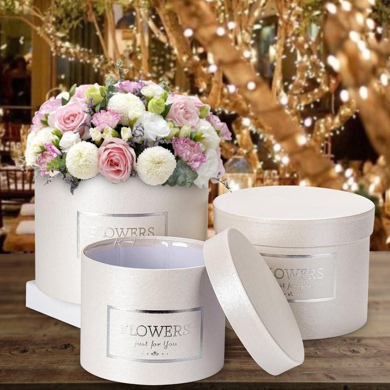 GnFlus White Gift Box Round Gift Boxes with Lids Set of 3 Nesting Gift Boxes for Presents Assorted Sizes Flower Boxes for Arrangements Birthday Wedding Bridesmaid Graduation Christmas Party Gift Bags - Image 3