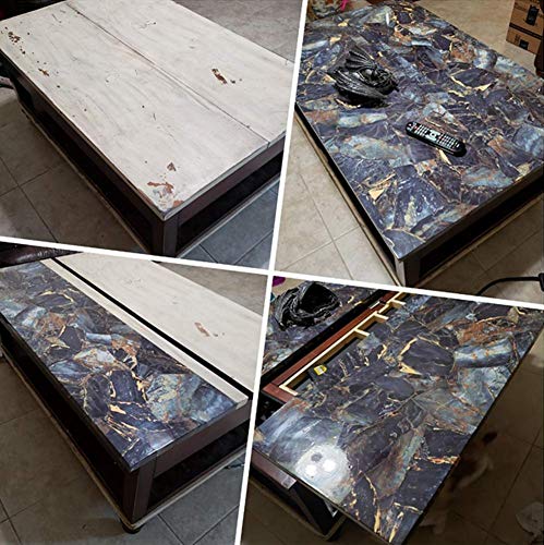 UPREDO Blue Stone Adhesive Marble Paper Granite Look Marble Effect Gloss Vinyl Peel and Stick Countertops Covering Sticker Sheet Roll 15.8inch by 79inch (15.8inch X 79inch, Blue Stone) - Image 3