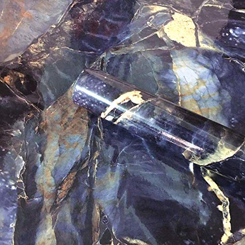 UPREDO Blue Stone Adhesive Marble Paper Granite Look Marble Effect Gloss Vinyl Peel and Stick Countertops Covering Sticker Sheet Roll 15.8inch by 79inch (15.8inch X 79inch, Blue Stone) - Image 1
