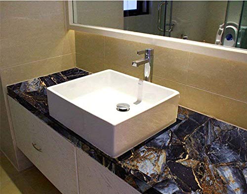 UPREDO Blue Stone Adhesive Marble Paper Granite Look Marble Effect Gloss Vinyl Peel and Stick Countertops Covering Sticker Sheet Roll 15.8inch by 79inch (15.8inch X 79inch, Blue Stone) - Image 4