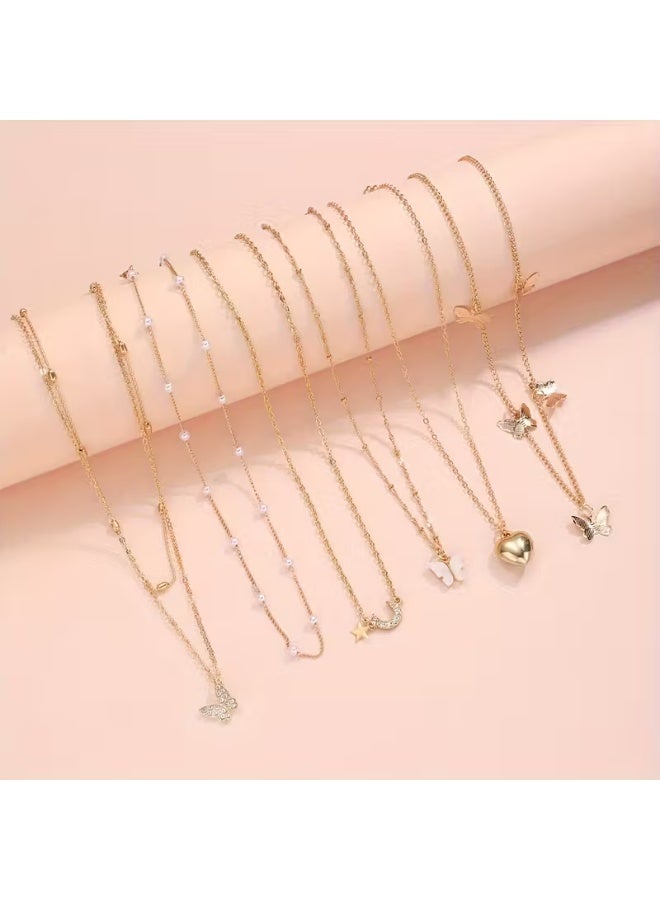 aeen 6pcs Elegant Middle Eastern Necklace Set – Heart, Butterfly, Moon, Star, Tassel & Rhinestone Designs, Fashion Jewelry Gift Set for Women, Perfect for Ramadan, Parties & Daily Wear - Image 2