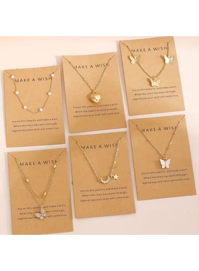 aeen 6pcs Elegant Middle Eastern Necklace Set – Heart, Butterfly, Moon, Star, Tassel & Rhinestone Designs, Fashion Jewelry Gift Set for Women, Perfect for Ramadan, Parties & Daily Wear - Image 1