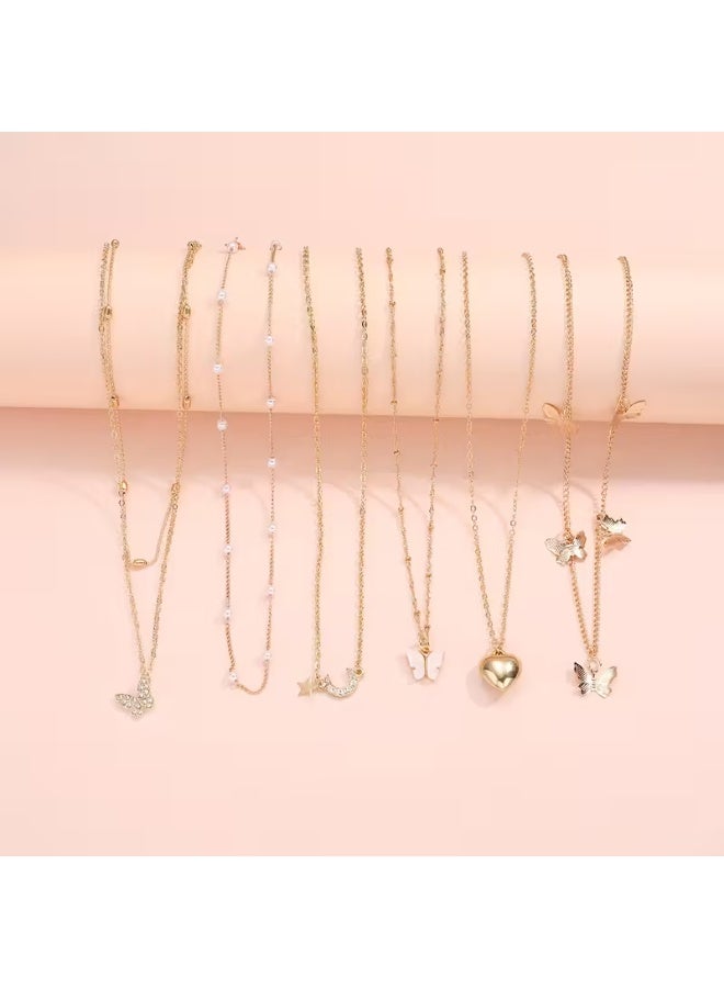 aeen 6pcs Elegant Middle Eastern Necklace Set – Heart, Butterfly, Moon, Star, Tassel & Rhinestone Designs, Fashion Jewelry Gift Set for Women, Perfect for Ramadan, Parties & Daily Wear - Image 3