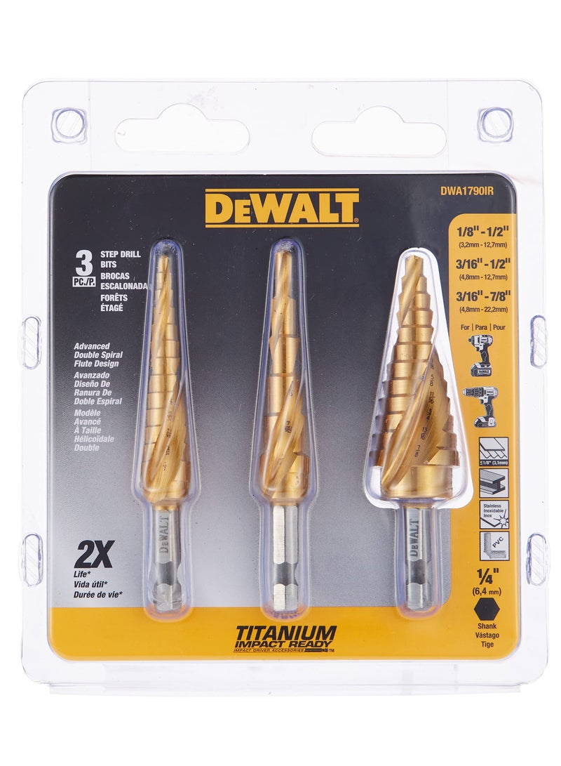 Step Drill Bit Set 3 Piece Dwa1790Ir One Size